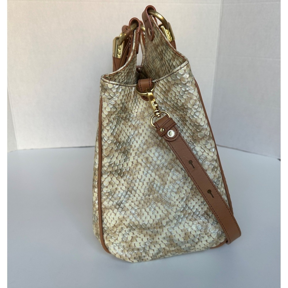Brahmin Elisa Latte Java Gold Cream Embossed Leather Satchel Shoulder Bag - Picture 11 of 12